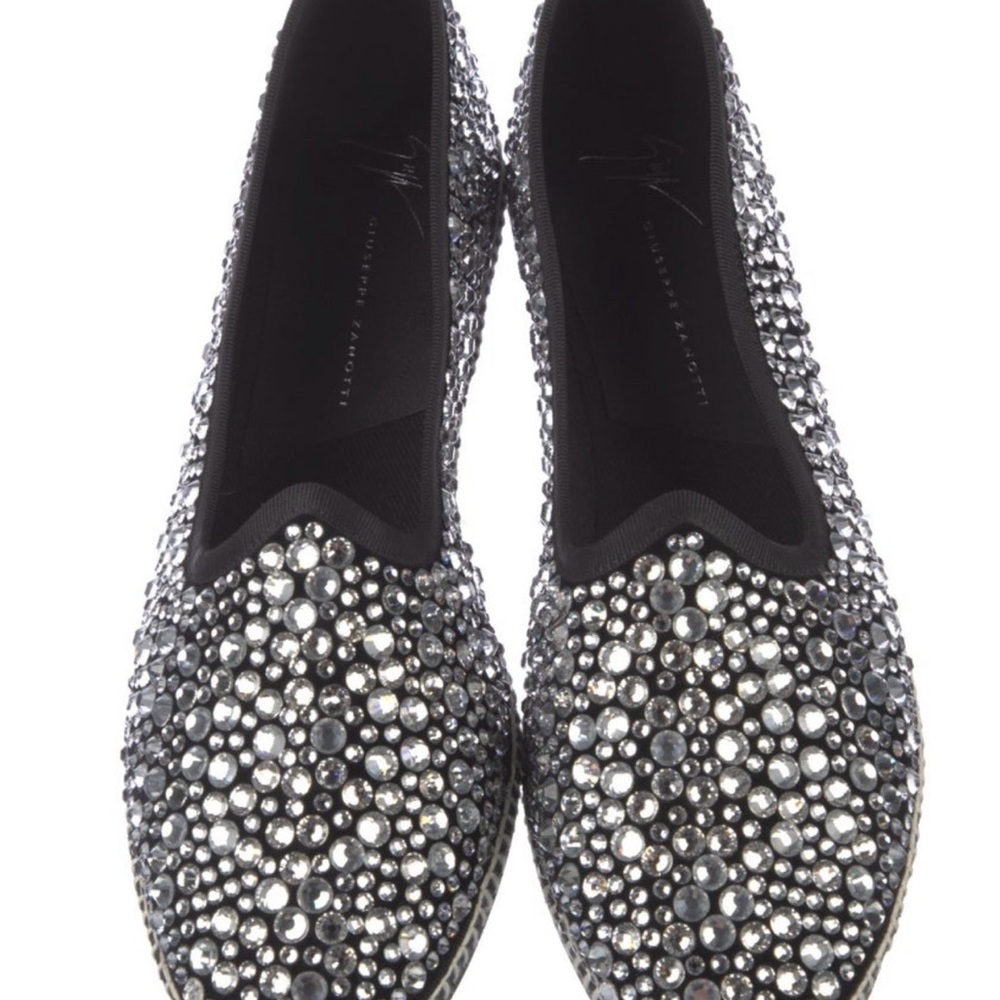 GIUSEPPE ZANOTTI Women's Black and Silver Embellished Slip-On Shoes